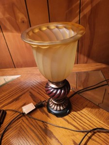 Amber Frosted Glass Accent Table Lamp Scroll Base Cord Switch