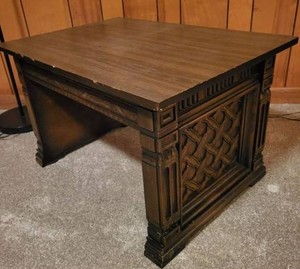 Vintage Mediterranean Style Carved Wood Writing Desk Side Table