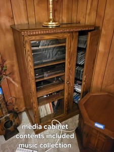 Oak Media Cabinet Stereo System w Sony Components & Music Collection