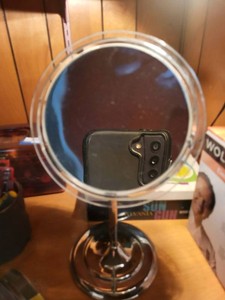 Chrome Telescoping Vanity Mirror & Black Clip-On Gooseneck Lamp