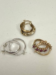 Sterling Silver Hoop Earrings Mixed Styles Textured Stone Set