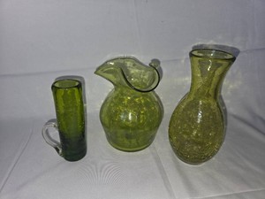 VINTAGE Green Crackle Glass pieces -Lot of 3