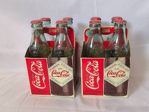 Vintage style Coca-Cola commemorative four Pack glass bottles-2 sets