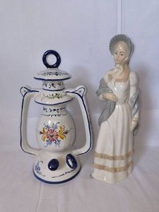 VINTAGE Porcelain Lady Figurine & Portuguese Ceramic Hanging Lantern -Lot of 2