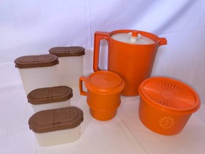 Tupperware Brand Pitcher, coffee mug, canister, 4 spice shakers - Lot of 7