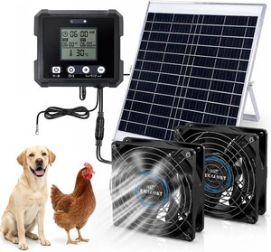 Cybrasc 25W Solar Powered Dual Exhaust Fan for Chicken CoopGreenhouseDog House