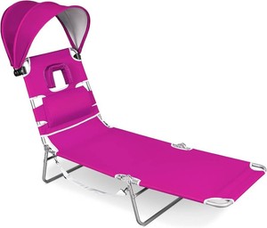 Romswi Folding Tanning Beach Chair with Face Hole and Canopy Shade