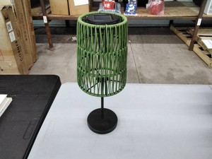 Lumineo Solar Table Lamp - Green Woven Shade, Warm White, 3 Lumen, Cordless - Open Box