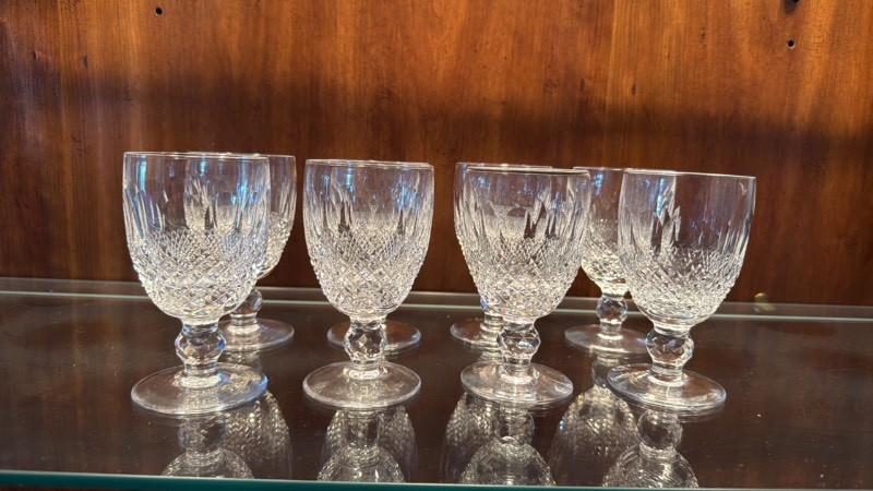 Eight pieces of Waterford Crystal wine glasses from the Colleen pattern