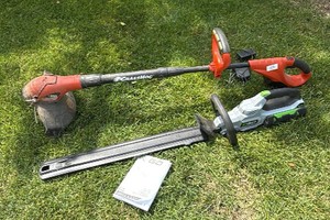 go hedge, trimmer, and Black & Decker weed whip