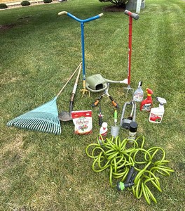 A great garden collection for all your garden needs hoses,tools, sprinkler, chemicals, get those dandelions out of there