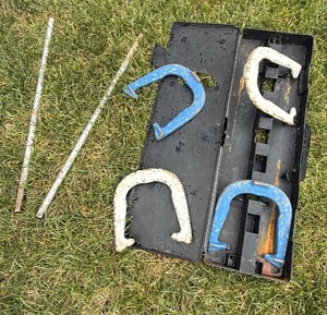 vintage horseshoes in a box made by Saint Pierre from Worcester Massachusetts
