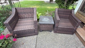 wonderful, outdoor patio furniture, two chairs, and a table