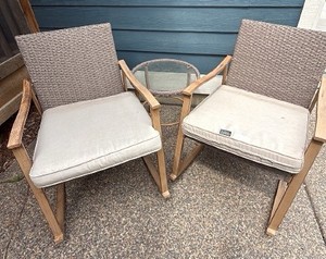 outdoor wicker rocking  patio chairs along with Table