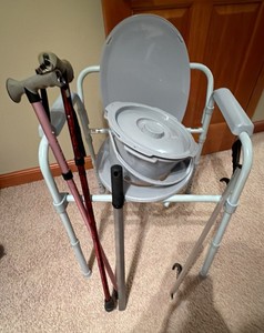 medical supplies - Toilet chair, canes, grabber, and shoe horn