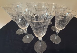 11 vintage Rock Sharpe, Fernwood design polished etched crystal water Goblets