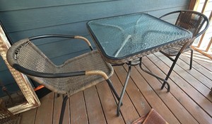 small glass top Patio Set with two chairs