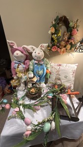here comes Peter Cottontail hopping down the bunny trail. Spring decorations for you.