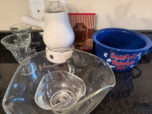 Movie Night Lot--Grandpa Popcorn Pot, Chip & Dip Bowl, Hot Chocolate Pot, Parfait Glasses