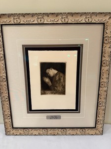Original Etch-Restrike of Praying Hands by Kaethe Kollwitz a German Artist from 1897-1945.  Numbers and Professional Framed