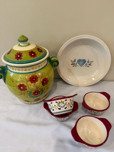 Pier 1 Cookie Jar, Bobby Flay decorative ramekins bowls & Decorative pie plate