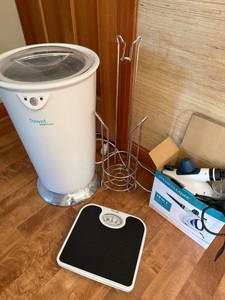 Brookstone Heated Towel Warmer, Taylor Scale, Steam Cleaner and Metal Standing TP Rack