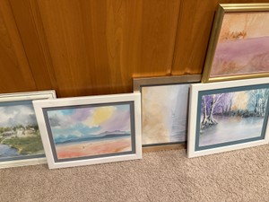 Framed Original Watercolor Art Pictures with a Water Theme in White and Gold Colored Frames