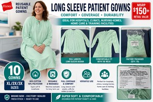 MSRP $150 NEW LOT OF 10 HANES REUSABLE PATIENT GOWNS, XL2X3X LONG SLEEVE HOSPITAL EXAM &amp RECOVERY GOWNS, 6040 COTTONPOLY, WASHABLE, IDEAL FOR CLINICS, NURSING HOMES, HOME CARE &amp TRAINING FACILITIES SUPER SOFT &amp COMFORTABLE