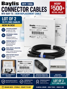 MSRP $500 NEW LOT OF 2 BAYLIS RFX-BAY-TS RFP-100A CONNECTOR CABLES, 10 STERILE OEM REPLACEMENT CABLES FOR BMC RFP-100A RF GENERATORS, DEPENDABLE SIGNAL TRANSFER FOR CARDIAC ELECTROPHYSIOLOGY &amp ABLATION PROCEDURES, NEW IN BOX