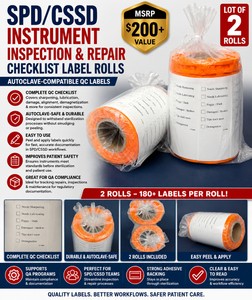 MSRP $200 NEW LOT OF 2 SPDCSSD SURGICAL INSTRUMENT INSPECTION &amp REPAIR CHECKLIST LABEL ROLLS, AUTOCLAVE-COMPATIBLE QC LABELS FOR SHARPENING, LUBRICATION, DAMAGE, ALIGNMENT, DEMAGNETIZATION &amp STERILE PROCESSING DOCUMENTATION