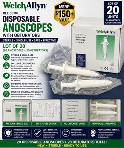 MSRP $150 NEW LOT OF 20 WELCH ALLYN KLEENSPEC� REF 53110 DISPOSABLE ANOSCOPES WITH INCLUDED OBTURATORS, STERILE SINGLE-USE EXAMINATION UNITS FOR SAFE, HYGIENIC ANORECTAL EXAMS &amp SUPERIOR INFECTION CONTROL