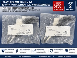 MSRP $150 LOT OF 2 NEW OEM WELCH ALLYN REF 5089-39 REPLACEMENT COIL TUBING ASSEMBLIES, 4-FOOT COILED BLOOD PRESSURE MONITOR HOSES, GENUINE SERVICE REPLACEMENT PARTS FOR WELCH ALLYN DIAGNOSTIC BLOOD PRESSURE SYSTEMS.