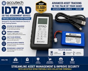 MSRP $1,500 NEW ACCUTECH IDTAD (ID TAG ASSIGNMENT DEVICE) PORTABLE DATA COLLECTION TERMINAL FOR ACCUTECH HEALTHCARE SECURITY &amp ASSET TRACKING SYSTEMS. INCLUDES HANDHELD TERMINAL, RECHARGEABLE LI-ION BATTERY &amp USB DATACHARGING CABLE - NO BOX