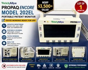 MSRP $3,500 WELCH ALLYN PROPAQ ENCORE MODEL 202EL PORTABLE PATIENT MONITOR, TESTED WORKING, NO POWER SUPPLY INCLUDED, IDEAL FOR EMS, HOSPITAL, CLINICAL &amp VETERINARY USE