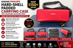 MSRP $150 GENUINE PHILIPS HARD-SHELL PADDED MEDICAL EQUIPMENT CARRYING CASE WITH ADJUSTABLE SHOULDER STRAP, RIGID RED PROTECTIVE TRANSPORT BAG IDEAL FOR PORTABLE PATIENT MONITORS, DEFIBRILLATOR ACCESSORIES &amp EMS