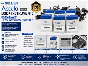 MSRP $1,200 6 GENUINE MESA BIOTECH ACCULA DOCK INSTRUMENTS, MODEL D2000, WOEM POWER SUPPLY, RAPID MOLECULAR DIAGNOSTIC TEST DOCKING STATIONS FOR ACCULA TEST PLATFORMS, LCD DISPLAY, COMPACT BENCHTOP DESIGN, IDEAL FOR CLINICAL LABORATORIES