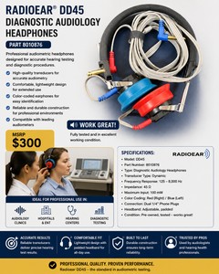 MSRP $300 RADIOEAR DD45 DIAGNOSTIC AUDIOLOGY HEADPHONES, PART 8010876, PROFESSIONAL AUDIOGRAM TESTING TRANSDUCER HEADSET FOR AUDIOMETERS, HEARING CLINICS, HOSPITALS, ENT &amp AUDIOLOGY PRACTICES - WORK GREAT