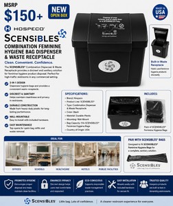 MSRP $150 NEW OPEN BOX HOSPECO SCENSIBLES� COMBINATION FEMININE HYGIENE BAG DISPENSER &amp WASTE RECEPTACLE, BLACK WALL-MOUNT COMMERCIAL RESTROOM SANITARY NAPKIN DISPOSAL UNIT, IDEAL FOR SCHOOLS, OFFICES, HOTELS, HEALTHCARE &amp PUBLIC FACILITIES