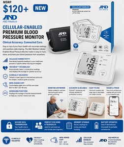 MSRP $120 NEW A&ampD MEDICAL CELLULAR-ENABLED PREMIUM BLOOD PRESSURE MONITOR, CLINICALLY VALIDATED UPPER ARM CUFF, AUTOMATIC BP &amp PULSE MONITOR, TRICHECK, AVERAGING, WIDE-RANGE CUFF (8.6-16.5), FOR TELEHEALTH &amp REMOTE PATIENT MONITORING