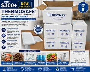 MSRP $300 NEW CASE OF 6 THERMOSAFE� INSULATED TEMPERATURE-CONTROLLED SHIPPING CONTAINERS,IDEAL FOR COLD CHAIN SHIPPING OF FOOD, SEAFOOD, CHOCOLATES, PHARMACEUTICALS, BIOLOGICS, LAB SAMPLES &amp TEMPERATURE-SENSITIVE PRODUCTS, APPROX. 14 X 11 X 13