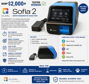 MSRP $2,000 TESTED WORKING QUIDEL SOFIA� 2 RAPID DIAGNOSTIC ANALYZER, REF 20299, INCLUDES POWER SUPPLY, AUTOMATED POINT-OF-CARE IMMUNOASSAY READER FOR FLU, COVID-19, RSV, STREP A &amp OTHER COMPATIBLE SOFIA TESTS