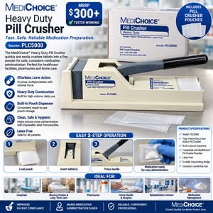 MSRP $300 TESTED WORKING MEDICHOICE� HEAVY-DUTY PILL CRUSHER, REORDER PLC5000, LEVER-ACTION TABLET CRUSHER WITH BUILT-IN POUCH DISPENSER &amp PILL CRUSHER POUCHES, LATEX-FREE, IDEAL FOR HOSPITALS, LONG-TERM CARE, PHARMACIES &amp MEDICATION MANAGEMENT