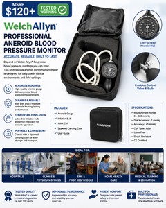 MSRP $120 TESTED WORKING WELCH ALLYN PROFESSIONAL ANEROID BLOOD PRESSURE MONITOR, MANUAL SPHYGMOMANOMETER WITH CARRYING CASE, IDEAL FOR HOSPITALS, CLINICS, EMS, HOME HEALTH &amp MEDICAL TRAINING