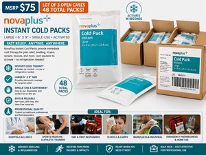 MSRP $75 NEW LOT OF 3 OPEN CASES (48 TOTAL) NOVAPLUS LARGE 6 X 9 INSTANT COLD PACKS, SINGLE-USE ACTIVATED COLD COMPRESSES FOR HOSPITALS, CLINICS, SPORTS MEDICINE, ATHLETIC TRAINERS, EMS, FIRST AID, SCHOOLS, WORKPLACES, EMERGENCY PREPAREDNESS
