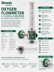 MSRP $250 OHMEDA MEDICAL OXYGEN FLOWMETER, 0-15 LPM O FLOW METER WITH OHMEDA QUICK-CONNECT FITTING, 50 PSI, HOSPITAL, SURGERY, EMS, RESPIRATORY THERAPY &amp CLINICAL USE
