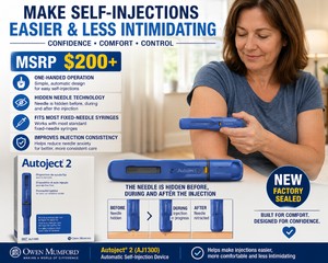 MSRP $200 NEW OWEN MUMFORD AUTOJECT� 2 (AJ1300) AUTOMATIC SELF-INJECTION DEVICE, HIDDEN NEEDLE TECHNOLOGY, ONE-HANDED OPERATION, IMPROVES COMFORT, CONFIDENCE &amp CONSISTENT INJECTIONS, FITS MOST FIXED-NEEDLE SYRINGES
