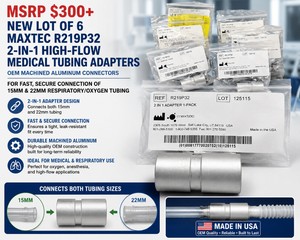 MSRP $300 NEW LOT OF 6 MAXTEC R219P32 2-IN-1 HIGH-FLOW MEDICAL TUBING ADAPTERS, OEM MACHINED ALUMINUM CONNECTORS FOR FAST, SECURE CONNECTION OF 15MM &amp 22MM RESPIRATORYOXYGEN TUBING