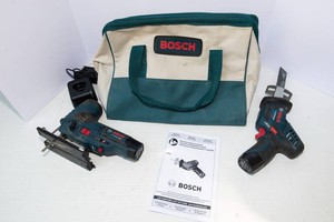Bosch PS60 Cordless Reciprocating Saw & JS120 Cordless Cordless Jigsaw Tools with Charger, Batteries & Bag