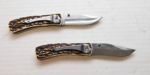 Carved Stag-Style Folding Pocket Knives  Set of 2