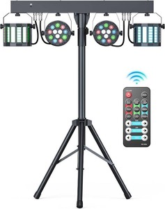 $140 5 in 1 DJ Lights with Stand Combination Party Light Dj Disco Lights Stage Lighting for Parties 3615CH with Sound Activated,DMX,Remote Control Strobe LED Par Light for Weddings Birthday KTV-1PC
